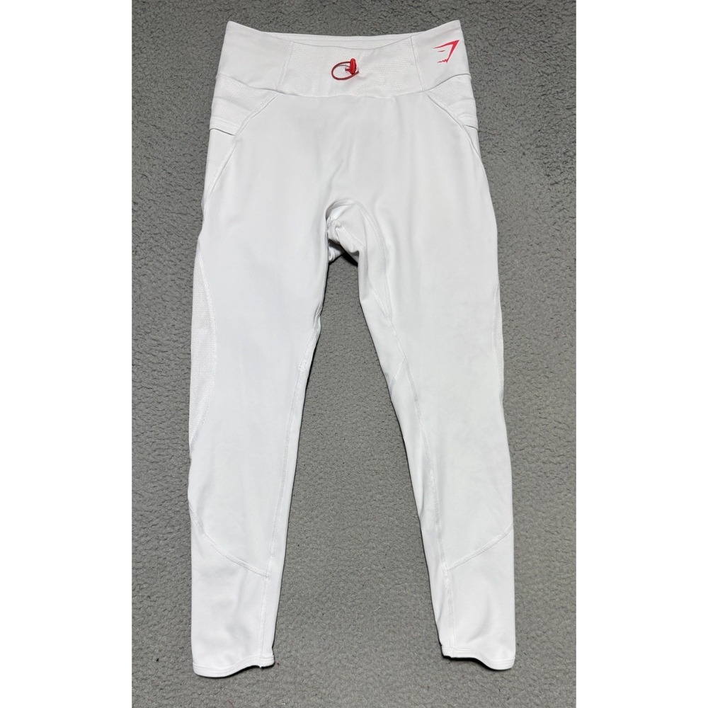 Gymshark Women's Leggings Yoga pants Medium White Waist tie Slim Fit Stretch